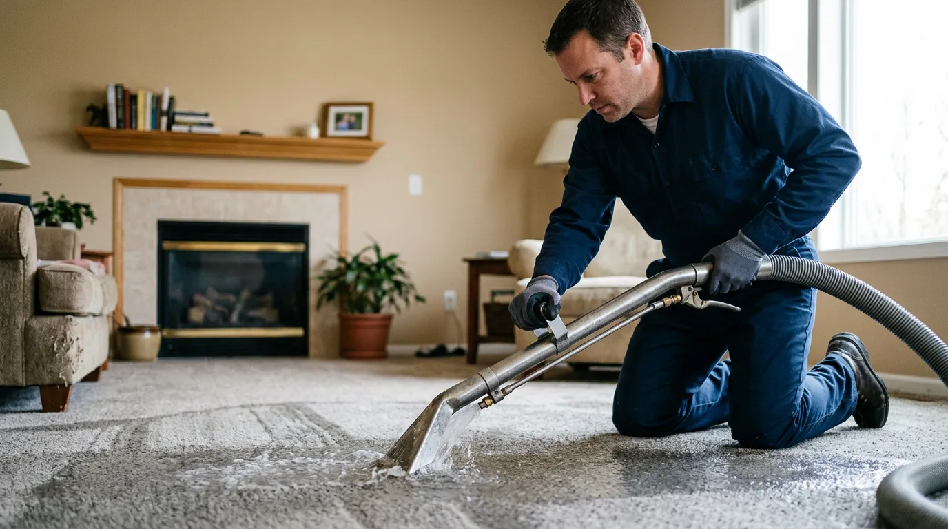 Water damage restoration technician working near Wharton, NJ